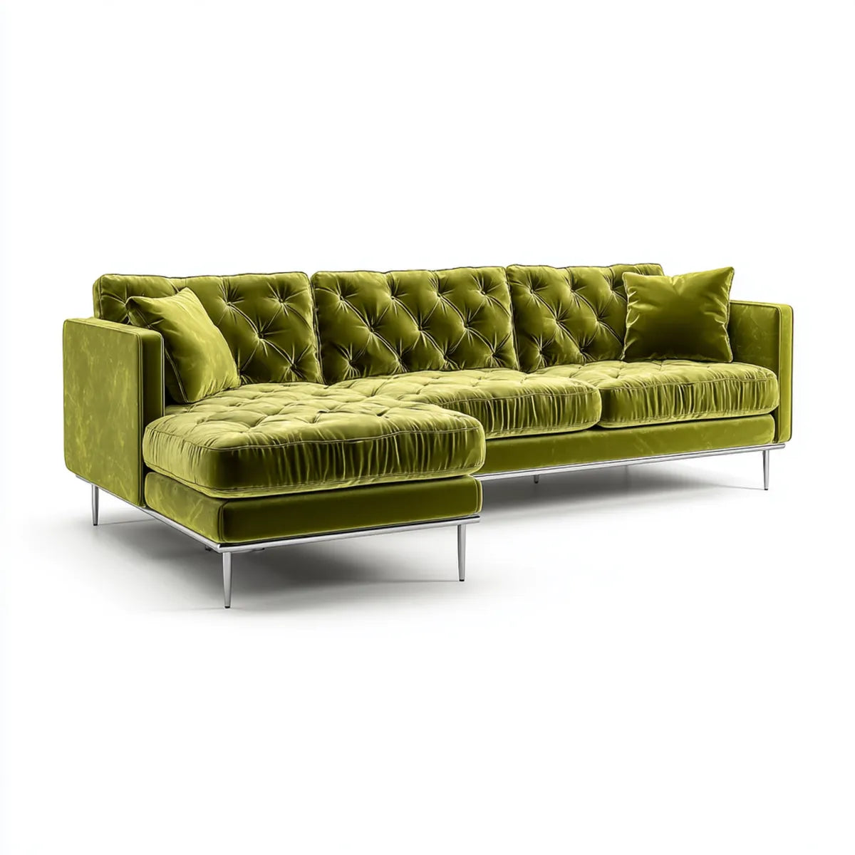 Ecksofa mit Recamiere Olivgrün 265 x 165 x 85 cm Polyester Samt L-Form