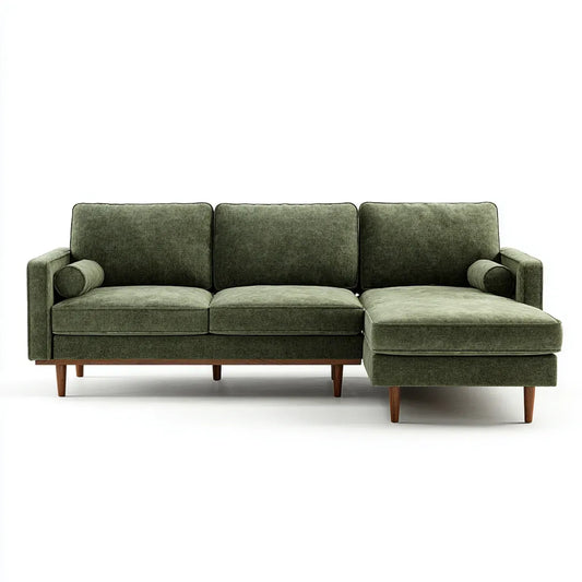 Ecksofa mit Recamiere Olivgrün 250 x 160 x 85 cm Polyester-Samt L-Form