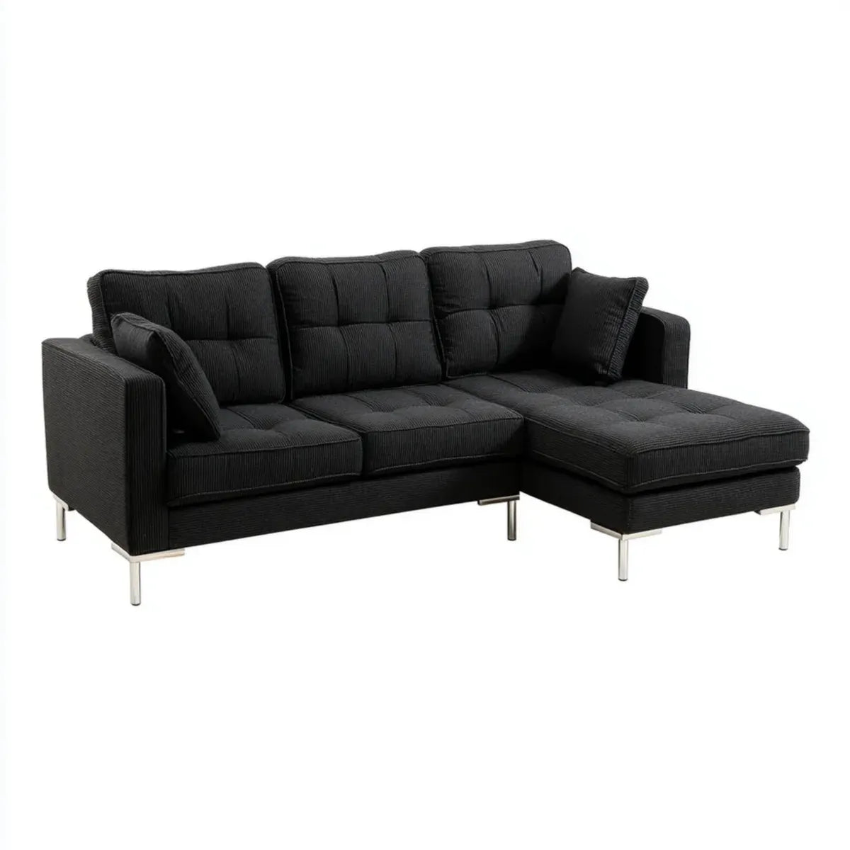 Ecksofa mit Recamiere Schwarz 218 x 151 x 83 cm Polyester-Cord L-Form