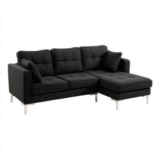 Ecksofa mit Recamiere Schwarz 218 x 151 x 83 cm Polyester-Cord L-Form