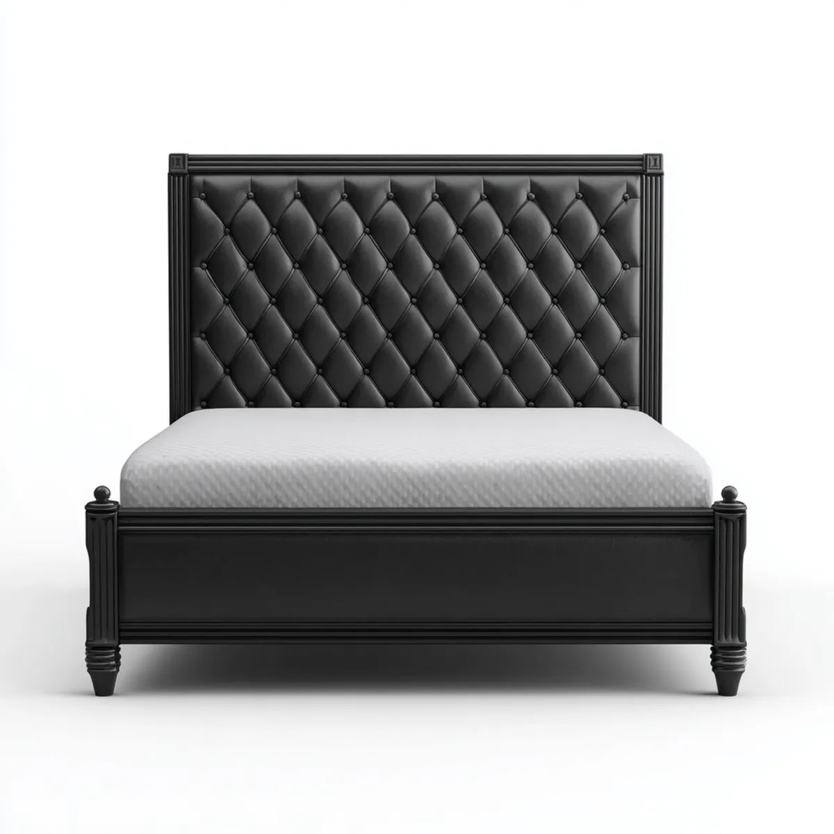 Doppelbett Schwarz 160 x 200 cm mit gepolstertem PU-Kunstleder-Kopfteil rechteckig