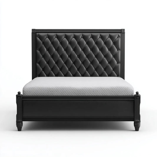 Doppelbett Schwarz 160 x 200 cm mit gepolstertem PU-Kunstleder-Kopfteil rechteckig