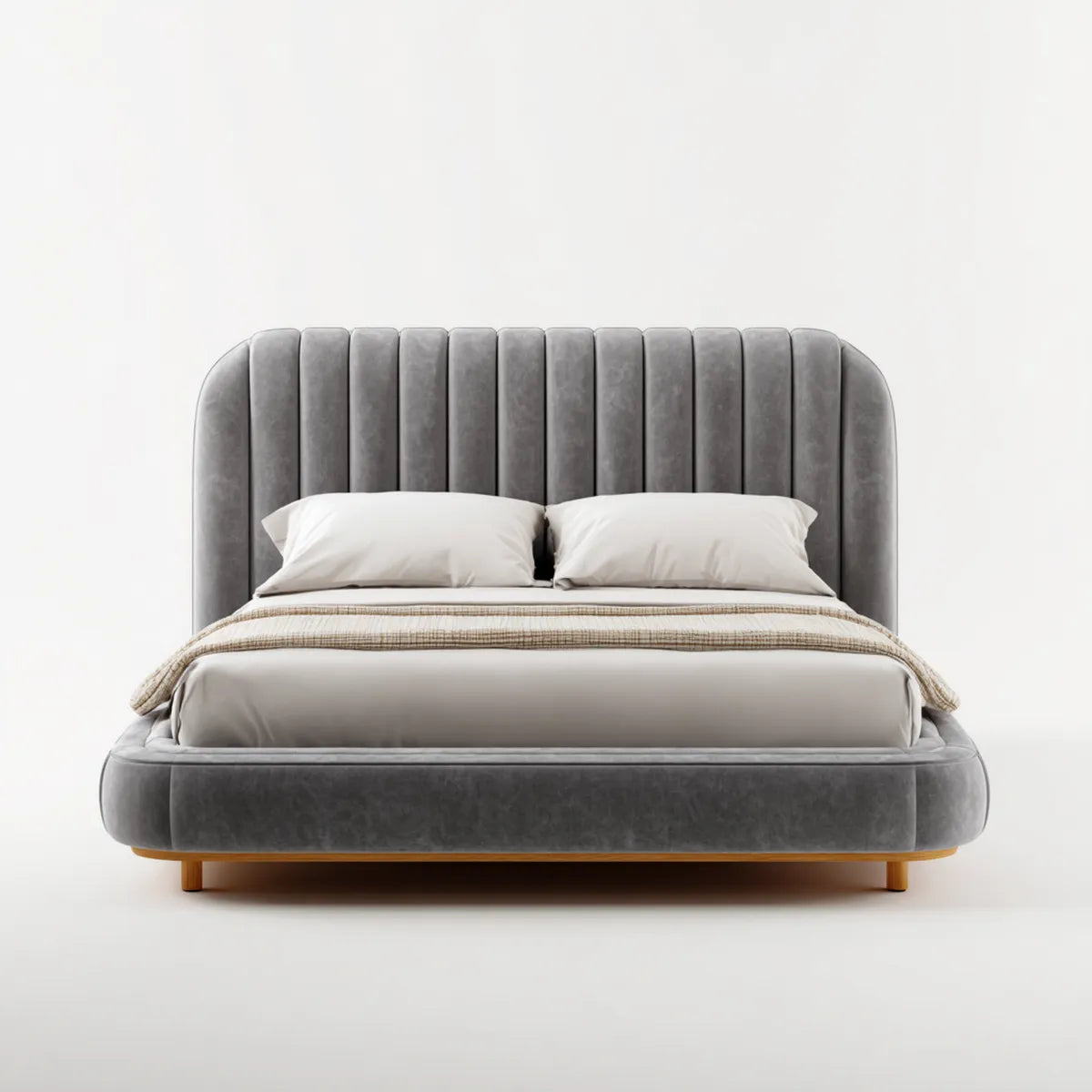 Polsterbett Doppelbett Grau 180 x 200 cm Polyester-Samt mit abgerundetem Kopfteil