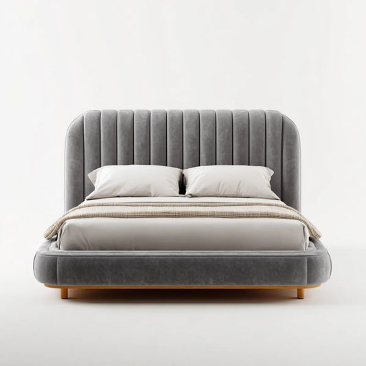 Polsterbett Doppelbett Grau 180 x 200 cm Polyester-Samt mit abgerundetem Kopfteil