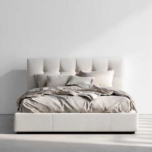 Polsterbett Doppelbett Cremeweiß 180 x 200 cm mit Polyesterbezug und gepolstertem Kopfteil