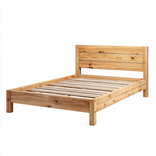 Massivholzbett Bettgestell Natur 140 x 200 cm Kiefernholz Rechteckig mit Kopfteil und Lattenrost