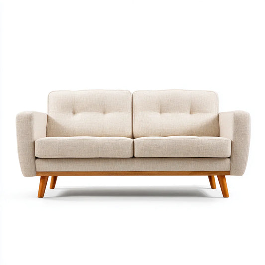 2-Sitzer Sofa Beige 150 x 85 x 84 cm Polyester Massivholz Rechteckig