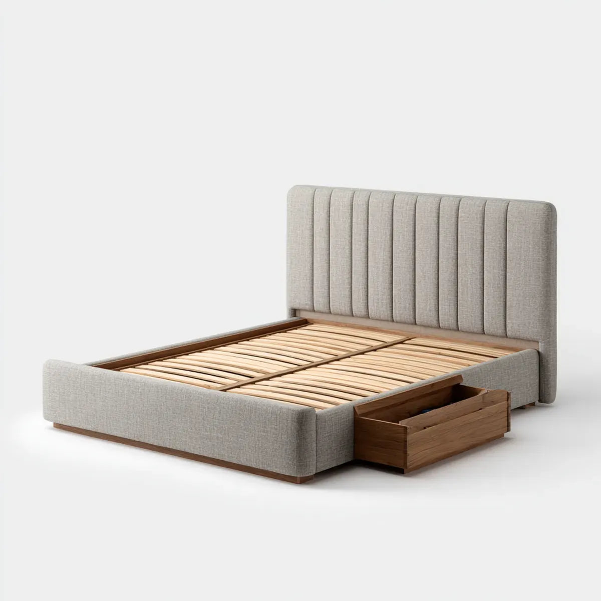 Polsterbett Bettgestell Grau 160 x 200 cm Polyester MDF Rechteckig mit Lattenrost und Schublade